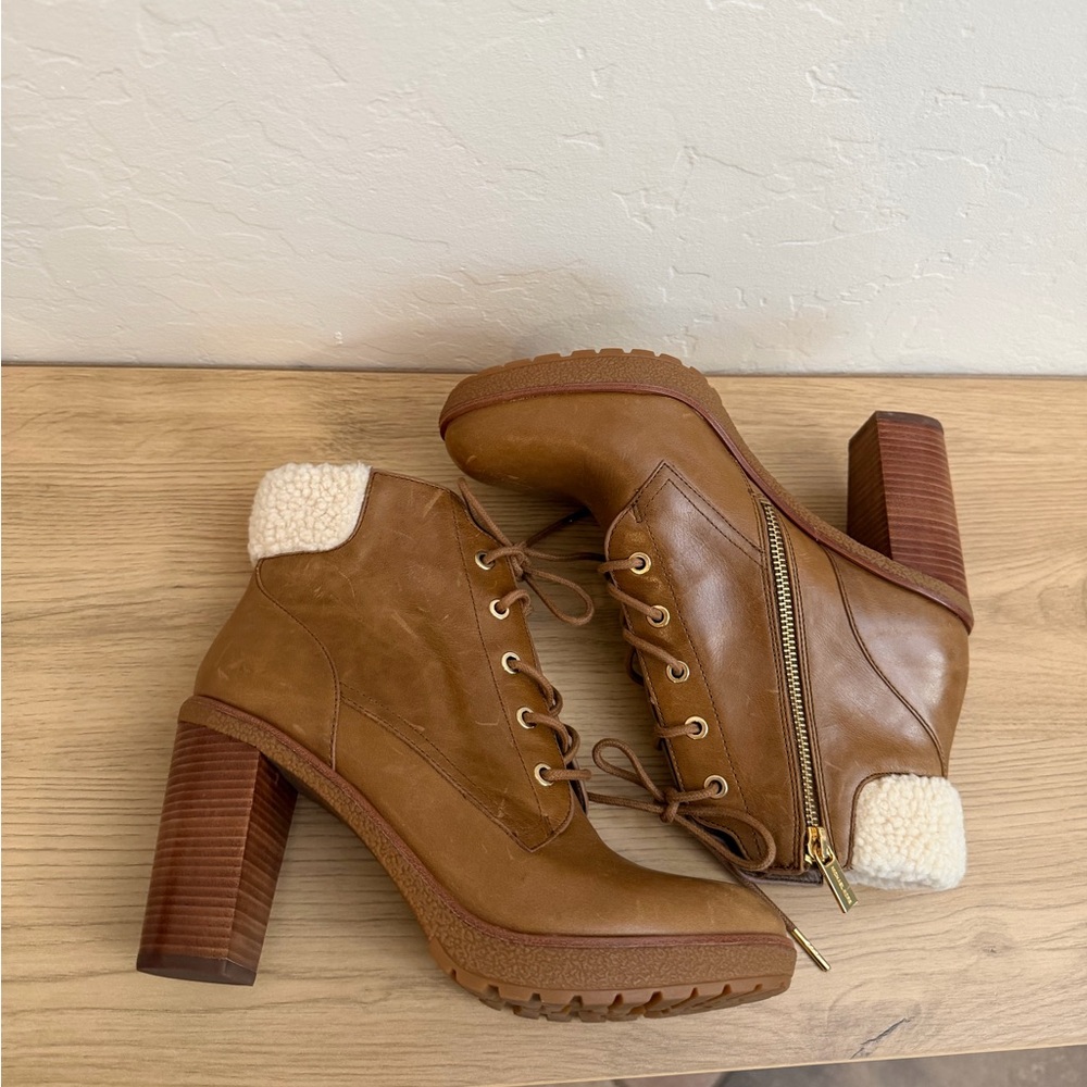 Michael Kors Kim lace up  Heeled Boots with Cream Accents